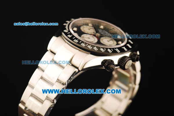 Rolex Daytona Chronograph Swiss Valjoux 7750 Automatic Movement Steel Case with Diamond Markers and Black Bezel - Click Image to Close